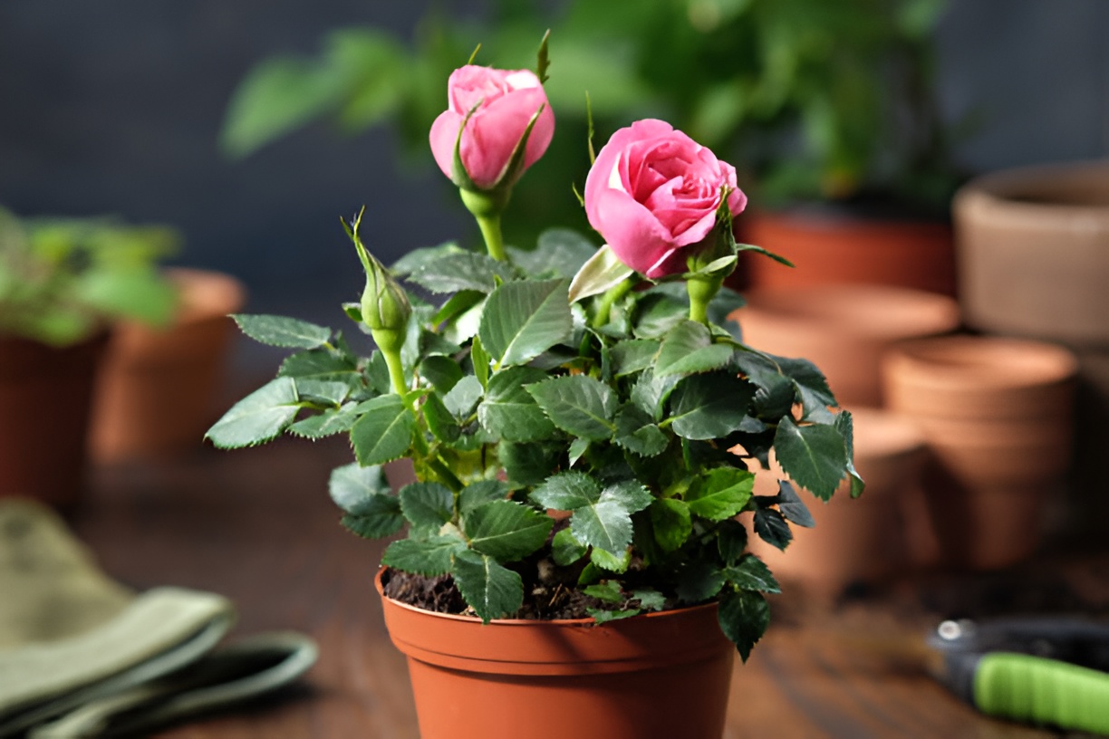 pink roses in a pot